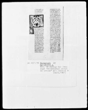 Evangeliar, angeblich aus Sankt Gereon in Köln — Initiale M(attheus), Folio 9verso