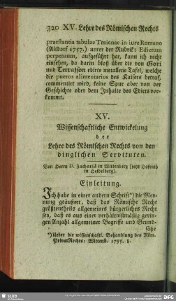 XV. Wissenschaftliche Entwickelung der Lehre des Römischen Rechts von den dinglichen Servituten