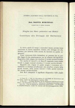 Pieghe dei Reni primitivi nei Rettili Contributo allo Sviluppo del Diaframma
