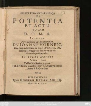 Disputatio Metaphysica De Potentia Et Actu
