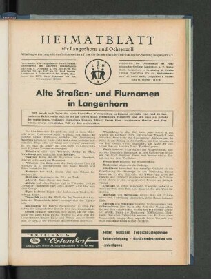 Alte Straßen- und Flurnamen in Langenhorn