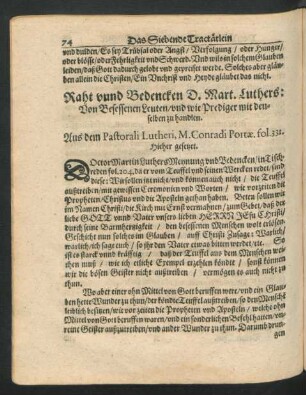 Raht unnd Bedencken D. Mart. Luthers: Von Besessenen Leuten/ und wie Prediger mit denselben zu handlen.