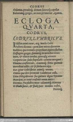 Ecloga Quarta Codrus. Codrus Lumbricus