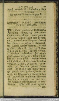XXXI. Domino Rogero Aschamo Ioannes Sturmius