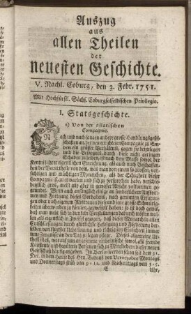 V. Nachl. Coburg, den 3. Febr. 1751.