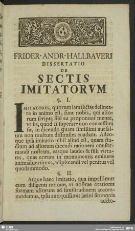 Frider. Andr. Hallbaueri Dissertatio De Sectis Imitatorum