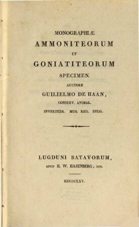 Monographiae Ammoniteorum et Goniatiteorum Specimen