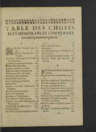 Table des choses plus memorable