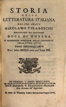 Storia Della Letteratura Italiana, 14. Dall'Anno MCCCC Fino All'Anno MD