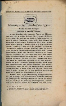 Erläuterungen über Lichtenberg'sche Figuren : vorgelegt in der Sitzung vom 11. April 1861