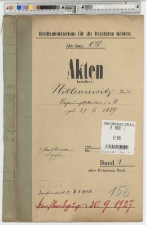 Nikleniewitz, Paul, geb. 29.6.1889, Regierungssekretär