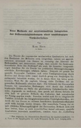 Neue Methode zur approximativen Integration der Differentialgleichungen einer unabhängigen Veränderlichen.