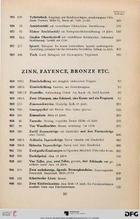 Zinn, Fayence, Bronze (Nr. 929-946)