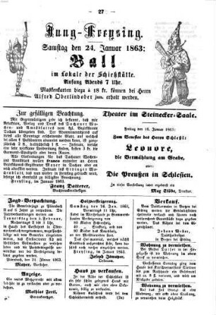 Freisinger Wochenblatt : zugleich Amtsblatt für Freising, Moosburg und Dachau. 1863