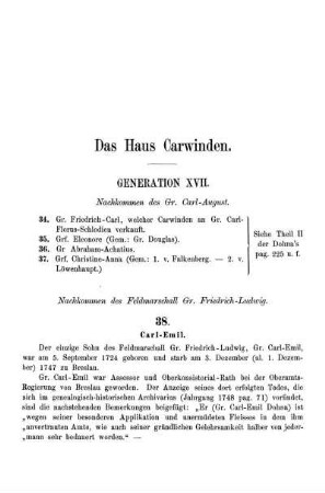 Das Haus Carwinden. Generation XVII
