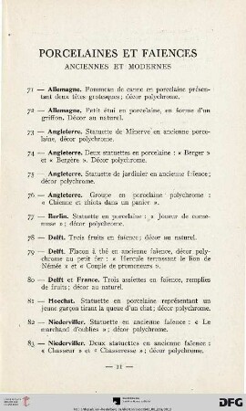 Porcelaines et faiences anciennes et modernes (Nr. 71-131)