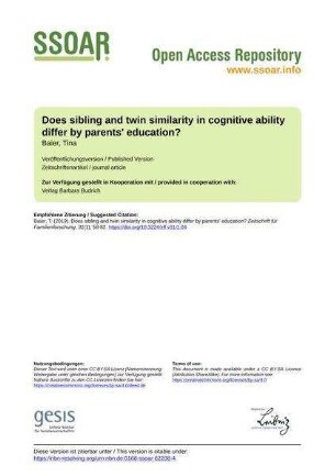 Does sibling and twin similarity in cognitive ability differ by parents' education?