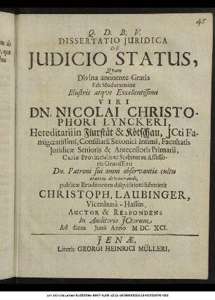 Dissertatio Iuridica De Iudicio Status