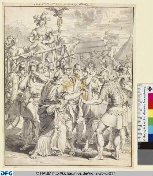 "Abfahrt von Germanicus und Agrippina, im Hintergrund Thusnelda und ihr Sohn."
