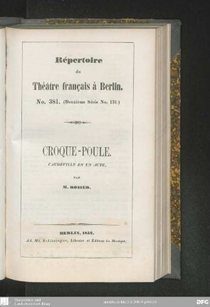 Croque-poule : vaudeville en un acte