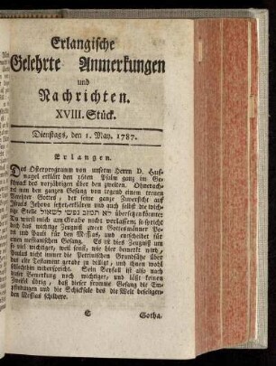 XVIII. Stück. Dienstags, den 1. May. 1787.