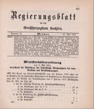 Nr. 47: Ministerialverordnung, betreffend die Gebühren für behördliche Maßnahmen bei dem Verkehr mit Kraftfahrzeugen