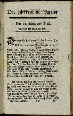 Vier und siebenzigstes Stück. Freytags den 13. Junii. 1766. - Letztes Stück. Freytags den 27. Junii. 1766.
