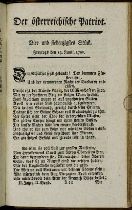 Vier und siebenzigstes Stück. Freytags den 13. Junii. 1766. - Letztes Stück. Freytags den 27. Junii. 1766.