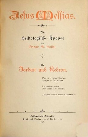 Jesus Messias : eine christologische Epopöe, 2. Jordan und Kedron