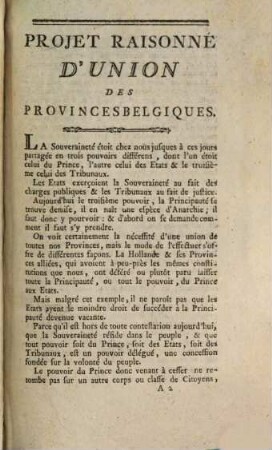 Projet Raisonné D'Union De Toutes Les Provinces Belgiques : Adressé Aux Nations ; De Bruxelles le 15 Janvier