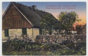 Verteidigung einer Ortschaft durch Maschinengewehre und Infanterie