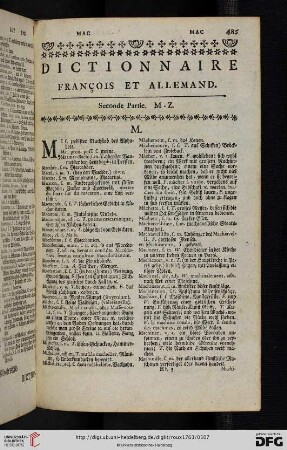 Dictionnaire François et Allemand - Seconde Partie: M - Z