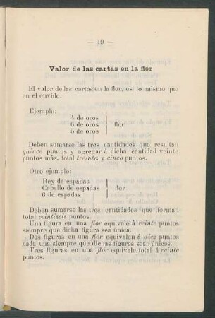Valor de las cartas en la flor