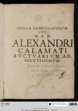 Alexander Calamatus, Stella concionatorum (Druck)