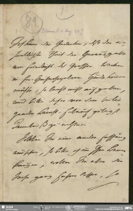 Eigenh. Brief von Philipp Joseph von Rehfues an August Wilhelm von Schlegel, Bonn, 04.08.1840
