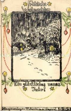 Handgefertigte Weihnachtskarte aus einem japanischen Kriegsgefangenenlager