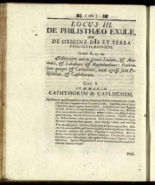 Locus III. De Philisthæo Exule, Sive De Origine Dis Et Terra Philisthæorum. - Locus IV. De Antiquissima Gigantum Gente Eorumque Sedibus.
