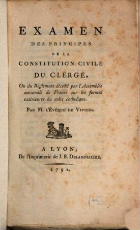 Examen des principes de la constitution civile du clergé