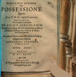 Disputatio Iuridica De Possessione