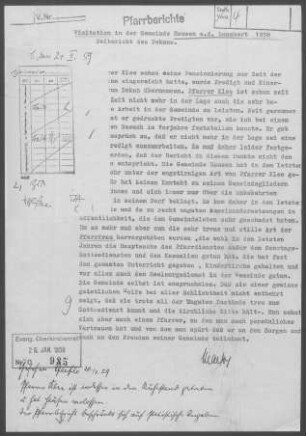 Hausen/Lauchert: Visitationsbericht mit Pfarrbericht 1958