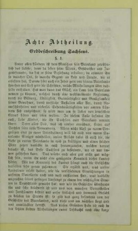 Achte Abtheilung. Erdbeschreibung Sachsens