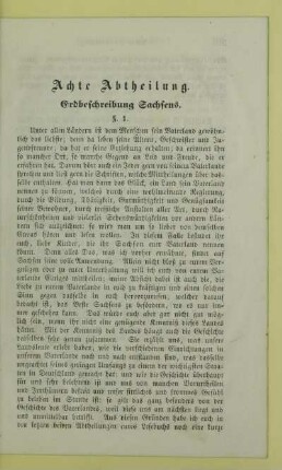Achte Abtheilung. Erdbeschreibung Sachsens