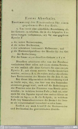 Erster Abschnitt. Bestimmung der Finsternisse für einen gegebenen Ort der Erde