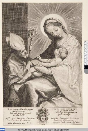 [Maria, das Kind und ein Bischof; Mary and child and holy bishop]