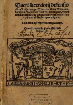 Sacri sacerdotij defensio co[n]tra Lutherum