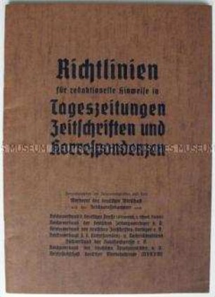 Richtlinien des Reichsverbandes der deutschen Presse für alle Tageszeitungen und Zeitschriften
