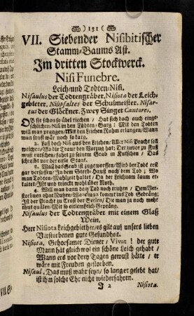 131-136, VII. Siebender Nisibitischer Stamm-Baums Ast. Im dritten Stockwerck. Nisi Funebre. Epilogus.