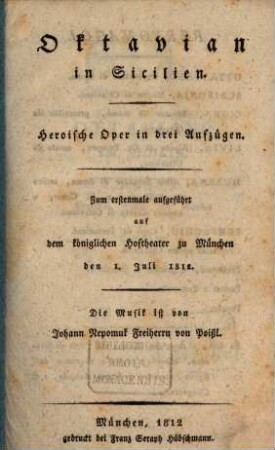 Ottaviano in Sicilia : Dramma eroico per musica in 3 atti ; Textbuch