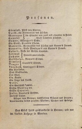 Shakspeare's Sämmtliche Schauspiele, 16. Romeo und Julie : Trauerspiel ; mit einem Kupfer