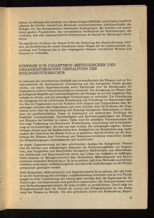 Hinweise zur Didaktisch-Methodischen und Organisatorischen Gestaltung des Biologieunterrichts